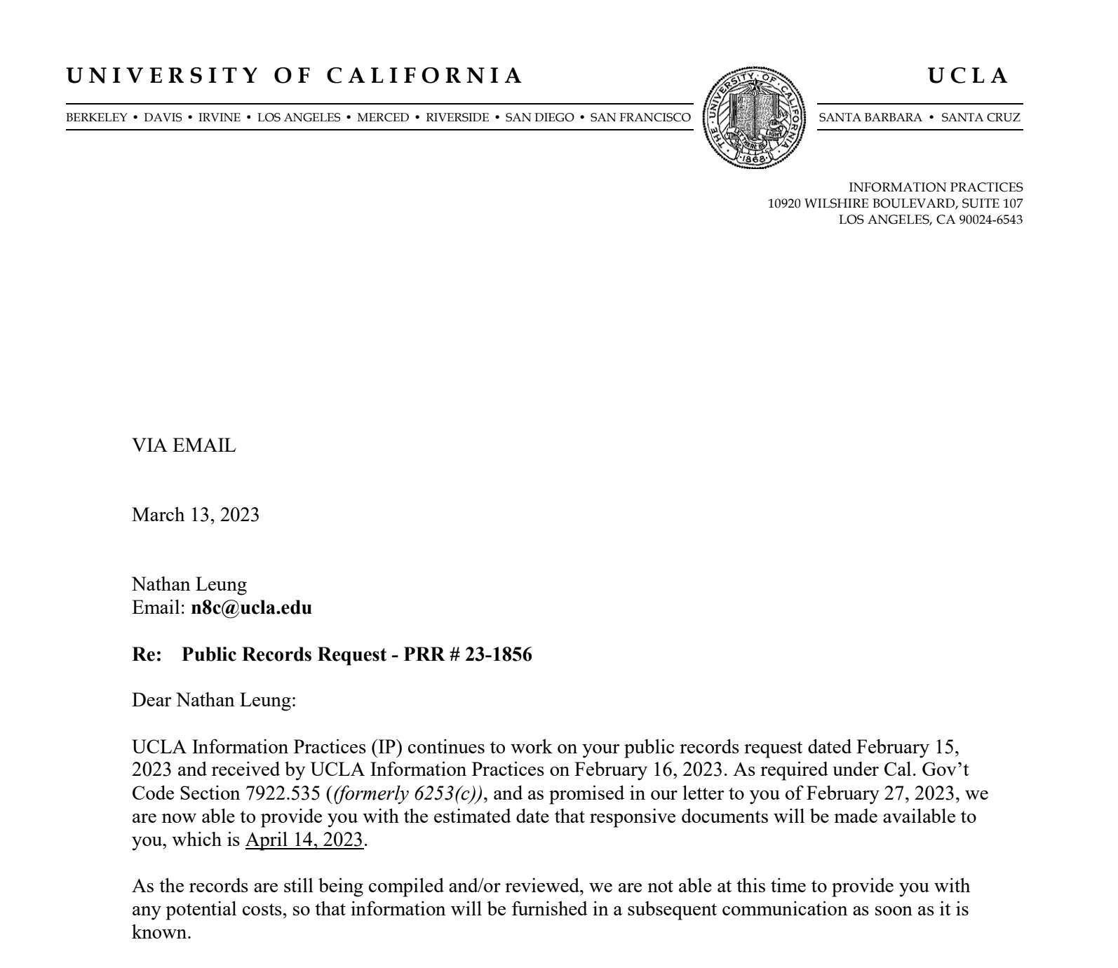 Letter of estimated availability